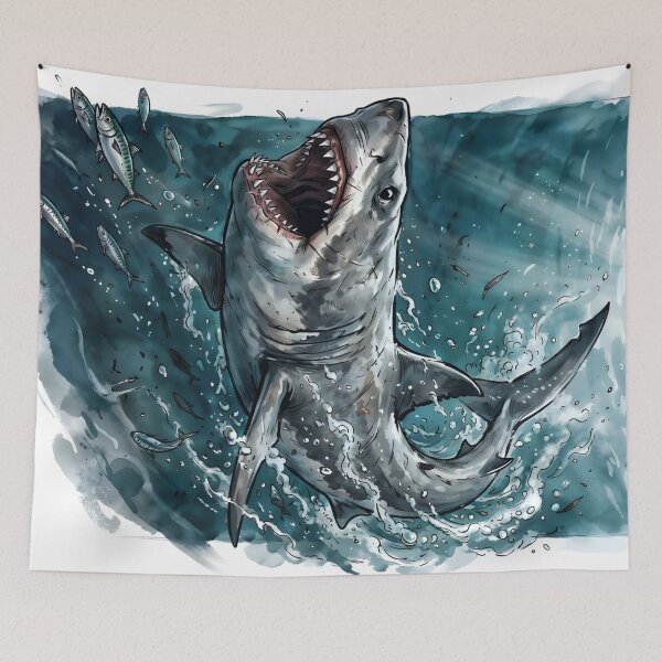 Item preview, Great White Shark Swimming In Deep Blue Ocean designed and sold by RubisLeaf.