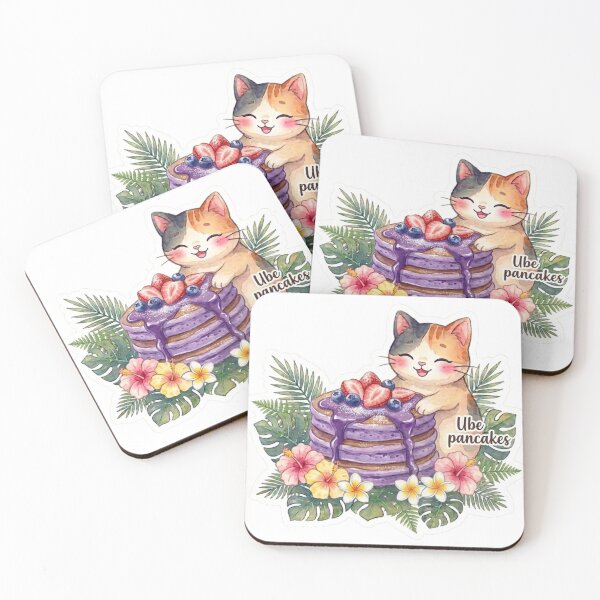 Item preview, Kawaii Cat & Ube Pancakes - Hawaiian Purple Yam Dessert designed and sold by LaniDigitalNook.