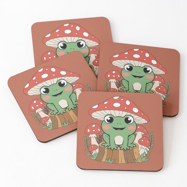 Item preview, Cute Kawaii Frog with Mushroom Hat on Tree Stump Sticker designed and sold by ZyxDes.