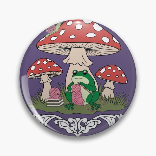 Item preview, Cozy Knitting Frog under Mushroom  Cottagecore Hobby Art designed and sold by ZyxDes.