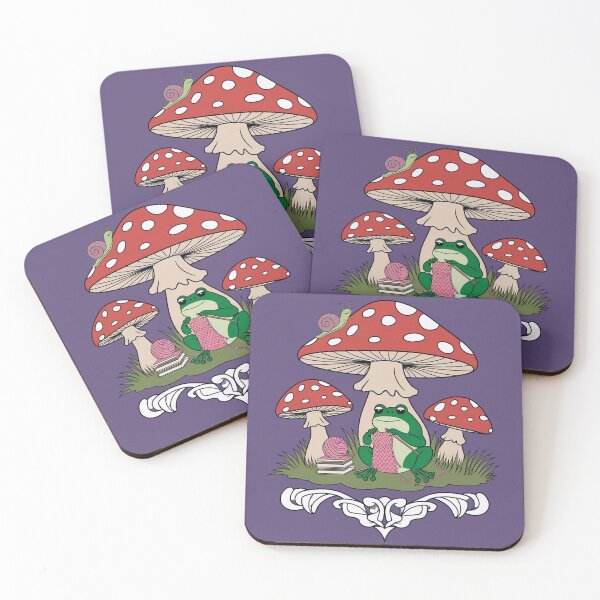 Item preview, Cozy Knitting Frog under Mushroom  Cottagecore Hobby Art designed and sold by ZyxDes.