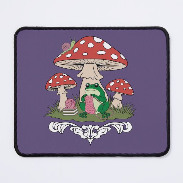 Item preview, Cozy Knitting Frog under Mushroom Cottagecore Hobby Art designed and sold by ZyxDes.
