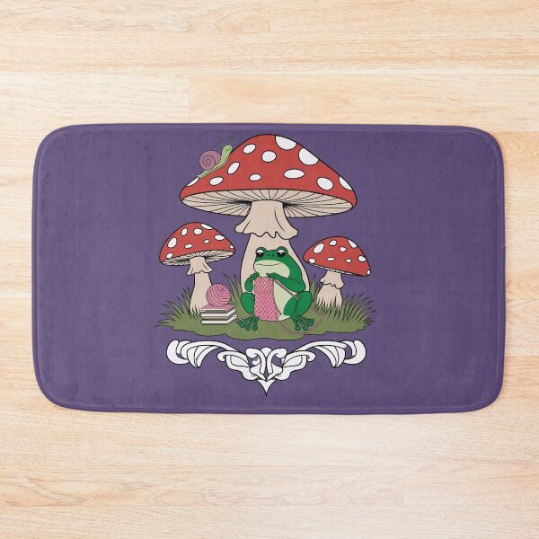 Item preview, Cozy Knitting Frog under Mushroom  Cottagecore Hobby Art designed and sold by ZyxDes.