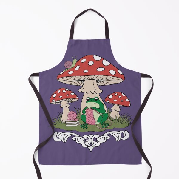 Item preview, Cozy Knitting Frog under Mushroom Cottagecore Hobby Art designed and sold by ZyxDes.