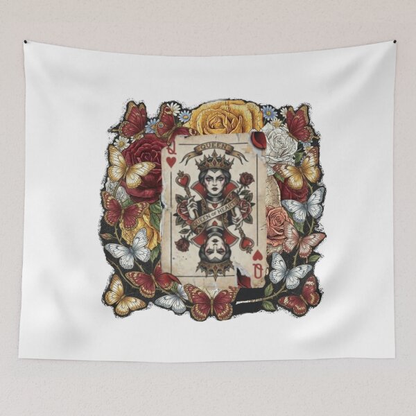 Item preview, Queen of Hearts gothic playing card, floral butterflies designed and sold by Lunevalleyart.