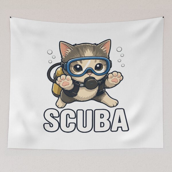 Item preview, Cute Scuba Dancing Meme Cat Funny Underwater Retro Design designed and sold by kiralynstration.