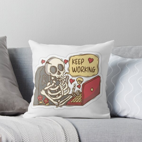 Item preview,  "Keep Working" – Relatable Skeleton at Laptop Sticker designed and sold by UrbanCanvas 111.