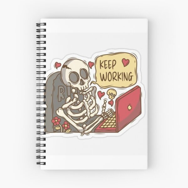 Item preview,  "Keep Working" – Relatable Skeleton at Laptop Sticker designed and sold by UrbanCanvas 111.