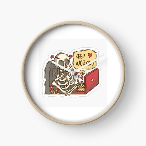 Item preview,  "Keep Working" – Relatable Skeleton at Laptop Sticker designed and sold by UrbanCanvas 111.
