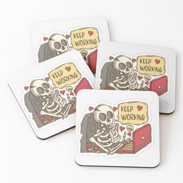 Item preview,  "Keep Working" – Relatable Skeleton at Laptop Sticker designed and sold by GrimNest.