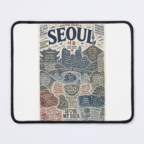 Item preview, Han River Gyeongbokgung Namsan Seoul Tower Korea Typography designed and sold by Places On Earth.