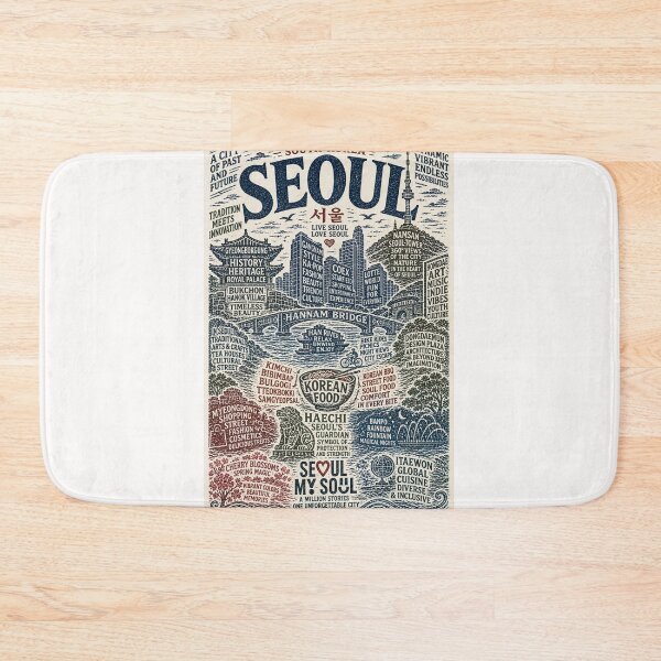 Item preview, Han River Gyeongbokgung Namsan Seoul Tower Korea Typography designed and sold by Places On Earth.