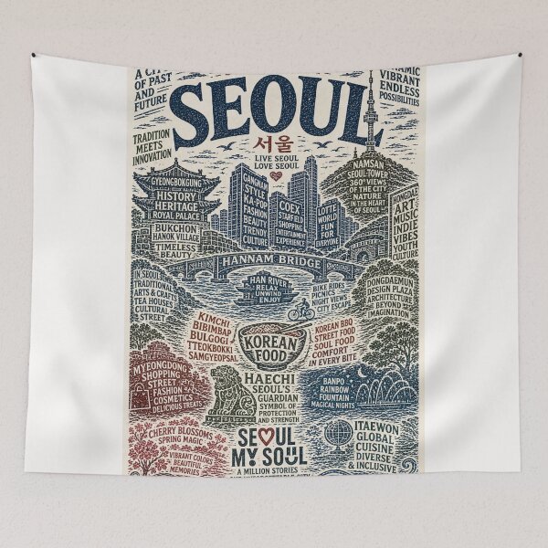 Item preview, Han River Gyeongbokgung Namsan Seoul Tower Korea Typography designed and sold by Places On Earth.