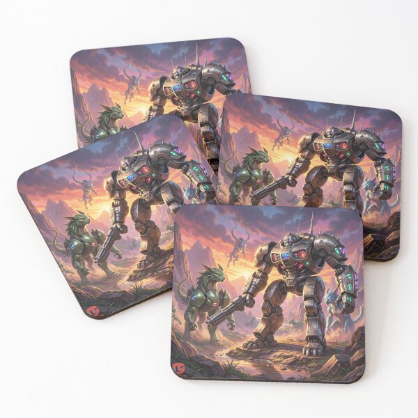 Item preview, Epic Sci-Fi Mech Warrior in Sunset Valley, inspired by Boris Vallejo, with mystical battle energy designed and sold by FotoworldEdel.