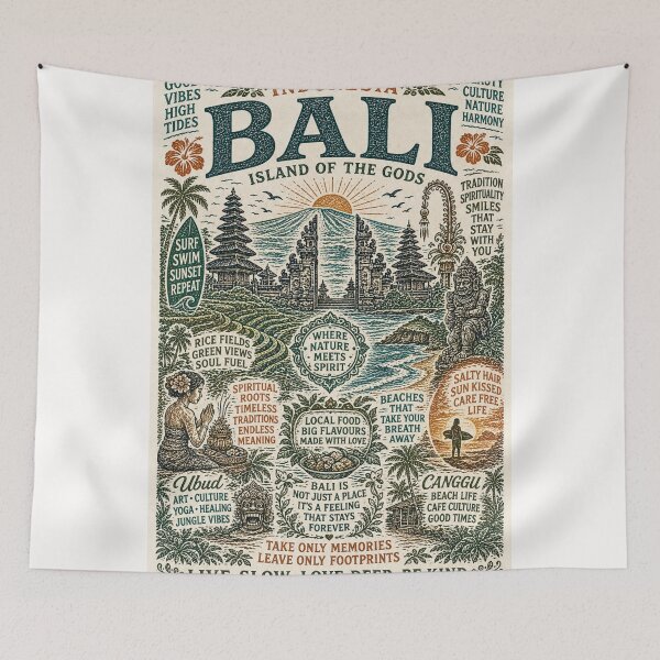Item preview, Bali Ubud Canggu Island of the Gods Indonesia Travel Typography designed and sold by Places On Earth.