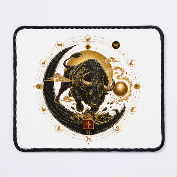 Item preview, Year of the Ox Zodiac – Celestial Gold and Black Chinese Astrological Art designed and sold by KireaDesigns.