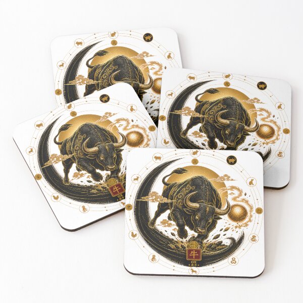 Item preview, Year of the Ox Zodiac – Celestial Gold and Black Chinese Astrological Art designed and sold by KireaDesigns.