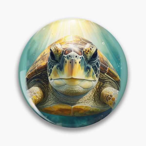 Item preview, Majestic sea turtle watercolor portrait front view ocean light designed and sold by icemanphotos.