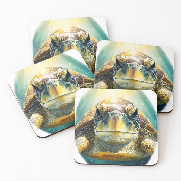 Item preview, Majestic sea turtle watercolor portrait front view ocean light designed and sold by icemanphotos.