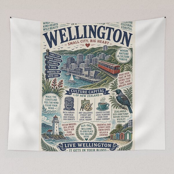 Item preview, Wellington New Zealand Cable Car Te Papa Harbour City Typography designed and sold by Places On Earth.