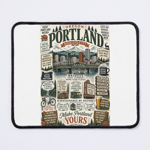 Item preview, Portland Oregon St Johns Bridge Mount Hood Rose City Travel Typography designed and sold by Places On Earth.