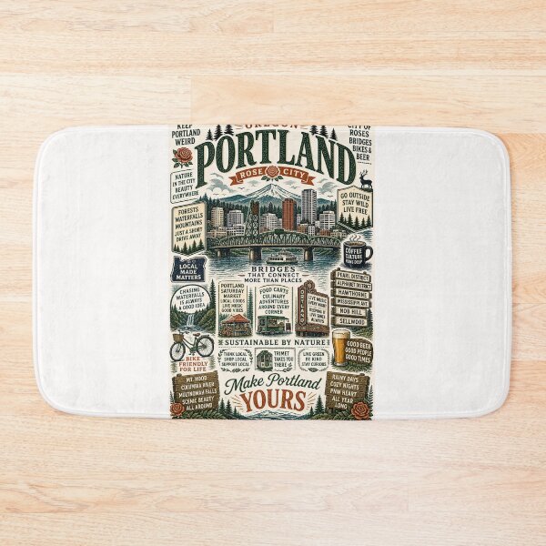 Item preview, Portland Oregon St Johns Bridge Mount Hood Rose City Travel Typography designed and sold by Places On Earth.