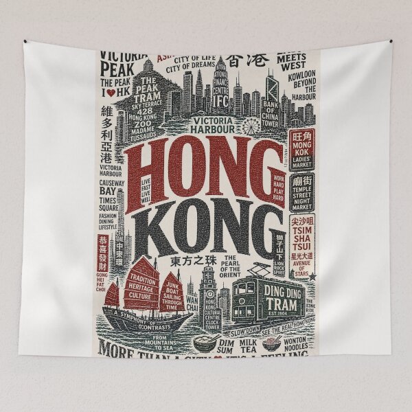 Item preview, Hong Kong Victoria Harbour Peak Tram Kowloon Skyline Typography designed and sold by Places On Earth.