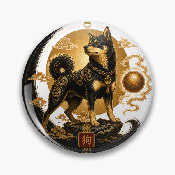 Item preview, Year of the Dog Zodiac – Celestial Gold and Black Chinese Astrological Art designed and sold by KireaDesigns.