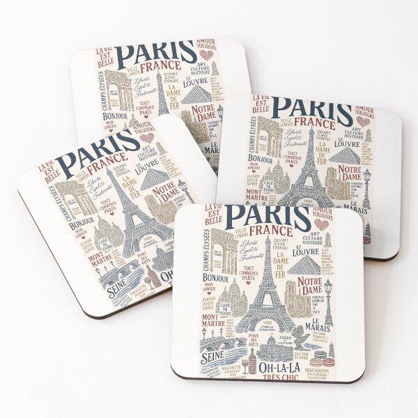 Item preview, Paris France Eiffel Tower Louvre Notre Dame Travel Typography designed and sold by Places On Earth.