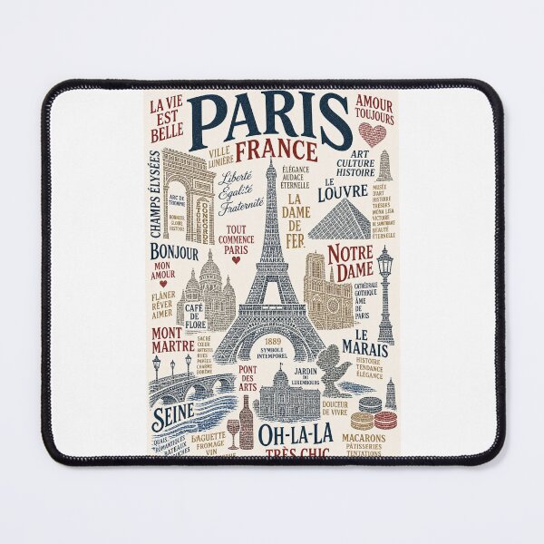Item preview, Paris France Eiffel Tower Louvre Notre Dame Travel Typography designed and sold by Places On Earth.
