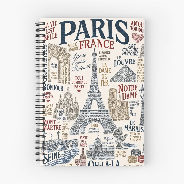 Item preview, Paris France Eiffel Tower Louvre Notre Dame Travel Typography designed and sold by Places On Earth.