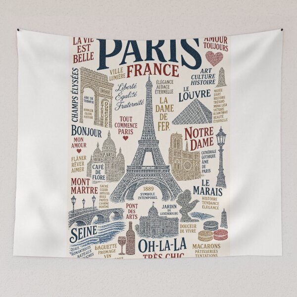 Item preview, Paris France Eiffel Tower Louvre Notre Dame Travel Typography designed and sold by Places On Earth.