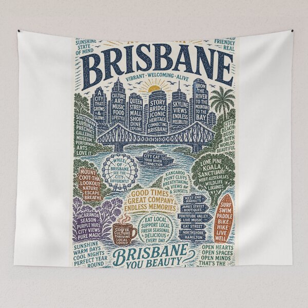 Item preview, Brisbane Australia Story Bridge South Bank River City Travel Typography designed and sold by Places On Earth.