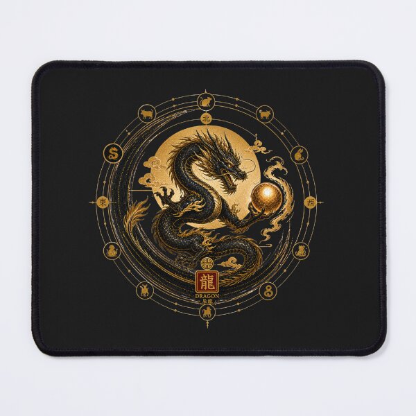 Item preview, Year of the Dragon Zodiac – Celestial Gold and Black Chinese Astrological Art designed and sold by KireaDesigns.
