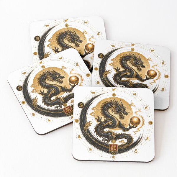 Item preview, Year of the Dragon Zodiac – Celestial Gold and Black Chinese Astrological Art designed and sold by KireaDesigns.