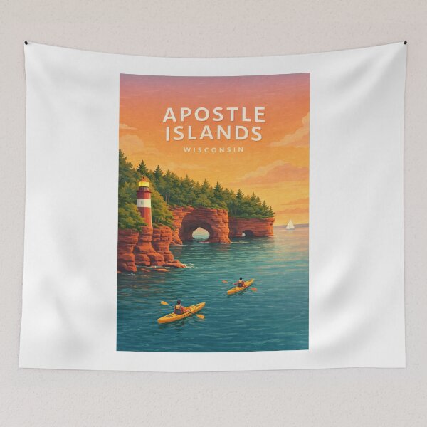 Item preview,  Apostle Islands Wisconsin Lake Superior Sea Caves Lighthouse Coastline designed and sold by Aryabek.