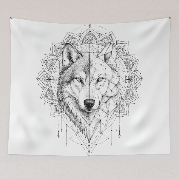 Item preview, Mystic Geometric Wolf Mandala Illustration designed and sold by suryabumblee.
