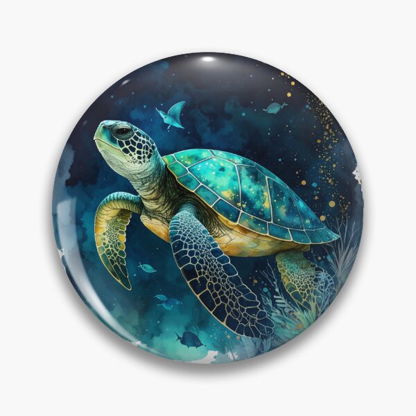 Item preview, Magical sea turtle watercolor ocean scene dark teal night designed and sold by icemanphotos.