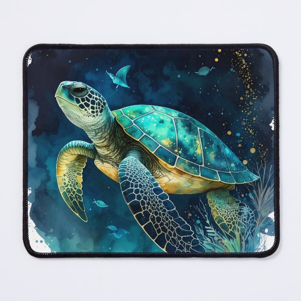 Item preview, Magical sea turtle watercolor ocean scene dark teal night designed and sold by icemanphotos.