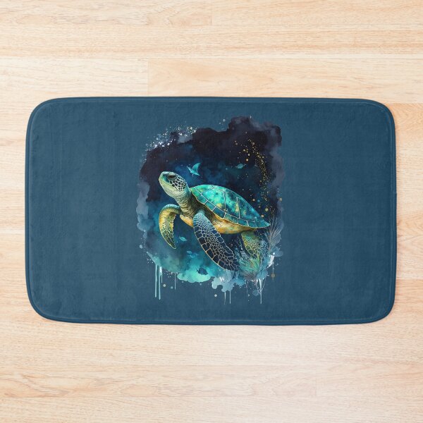 Item preview, Magical sea turtle watercolor ocean scene dark teal night designed and sold by icemanphotos.