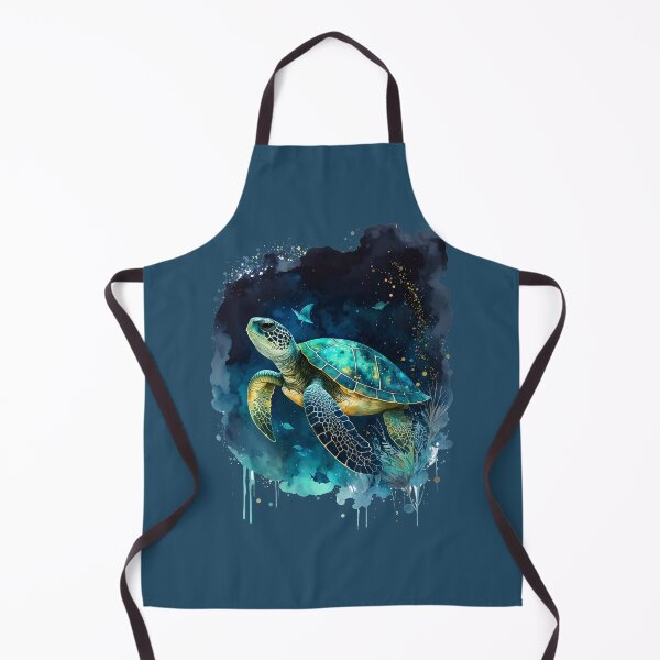 Item preview, Magical sea turtle watercolor ocean scene dark teal night designed and sold by icemanphotos.