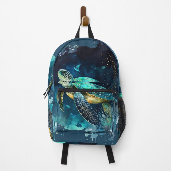 Item preview, Magical sea turtle watercolor ocean scene dark teal night designed and sold by icemanphotos.