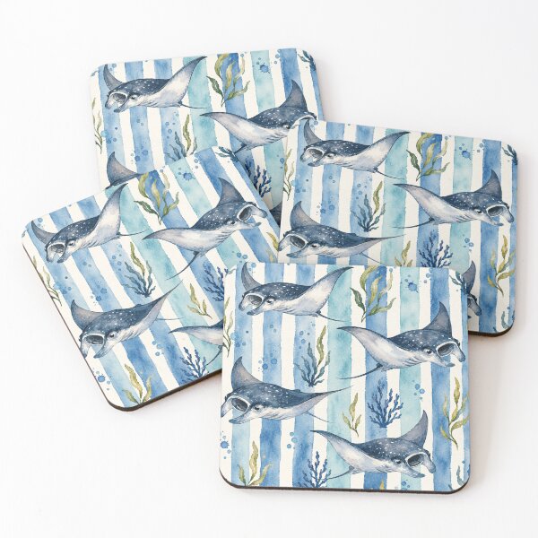 Item preview, Watercolor Manta Ray Pattern | Coastal Ocean Blue Seamless Design designed and sold by TheSlowShore.