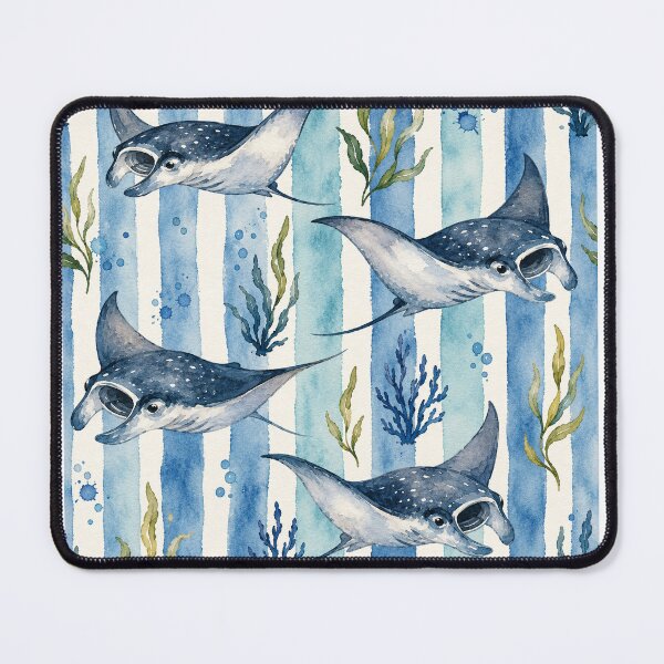 Item preview, Watercolor Manta Ray Pattern | Coastal Ocean Blue Seamless Design designed and sold by TheSlowShore.