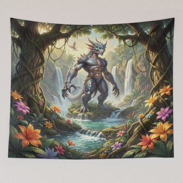 Item preview, Epic Fantasy Dragon Warrior in the Jungle Realm inspired by Boris Vallejo with mystical Power Energy designed and sold by FotoworldEdel.