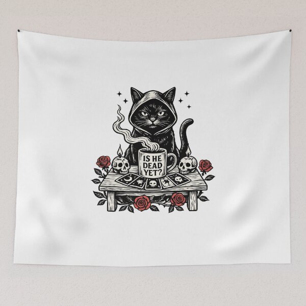 Item preview, Is He Dead Yet Gothic Black Cat Dark Humor Design designed and sold by LunaMagicStudio.