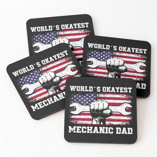 Item preview, World's Okayest Mechanic Dad - Funny Patriotic Wrench & American Flag designed and sold by Dmetalx Art Apparel.