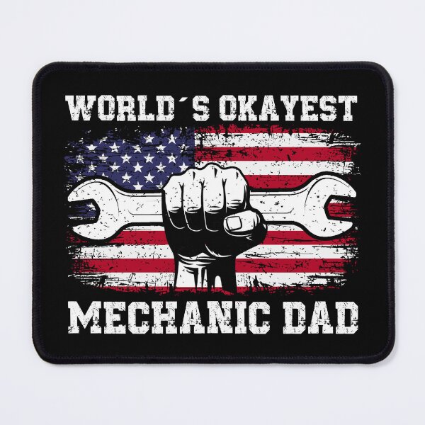 Item preview, World's Okayest Mechanic Dad - Funny Patriotic Wrench & American Flag designed and sold by Dmetalx Art Apparel.