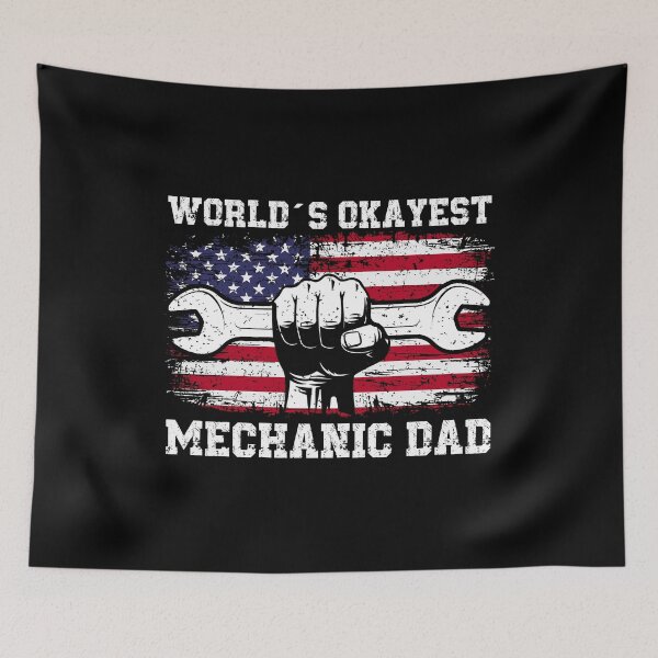 Item preview, World's Okayest Mechanic Dad - Funny Patriotic Wrench & American Flag designed and sold by Dmetalx Art Apparel.
