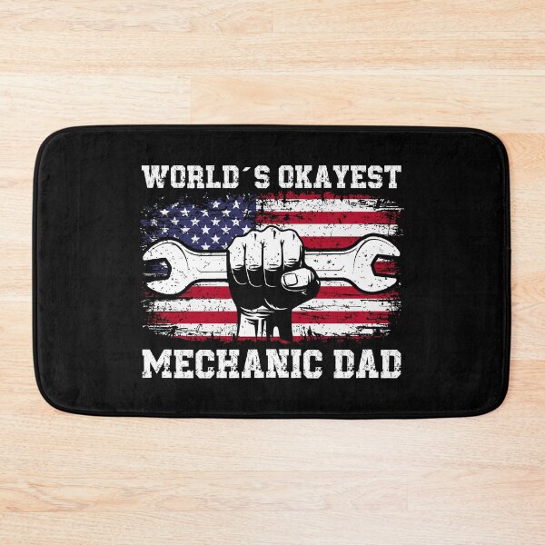 Item preview, World's Okayest Mechanic Dad - Funny Patriotic Wrench & American Flag designed and sold by Dmetalx Art Apparel.